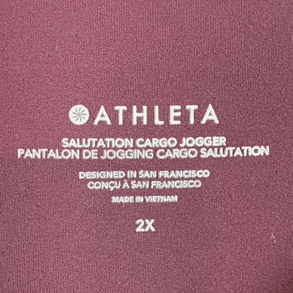 Athleta Salutation Cargo Jogger Pants Burgundy Maroon Womens 2X High Rise Yoga - Picture 3 of 10